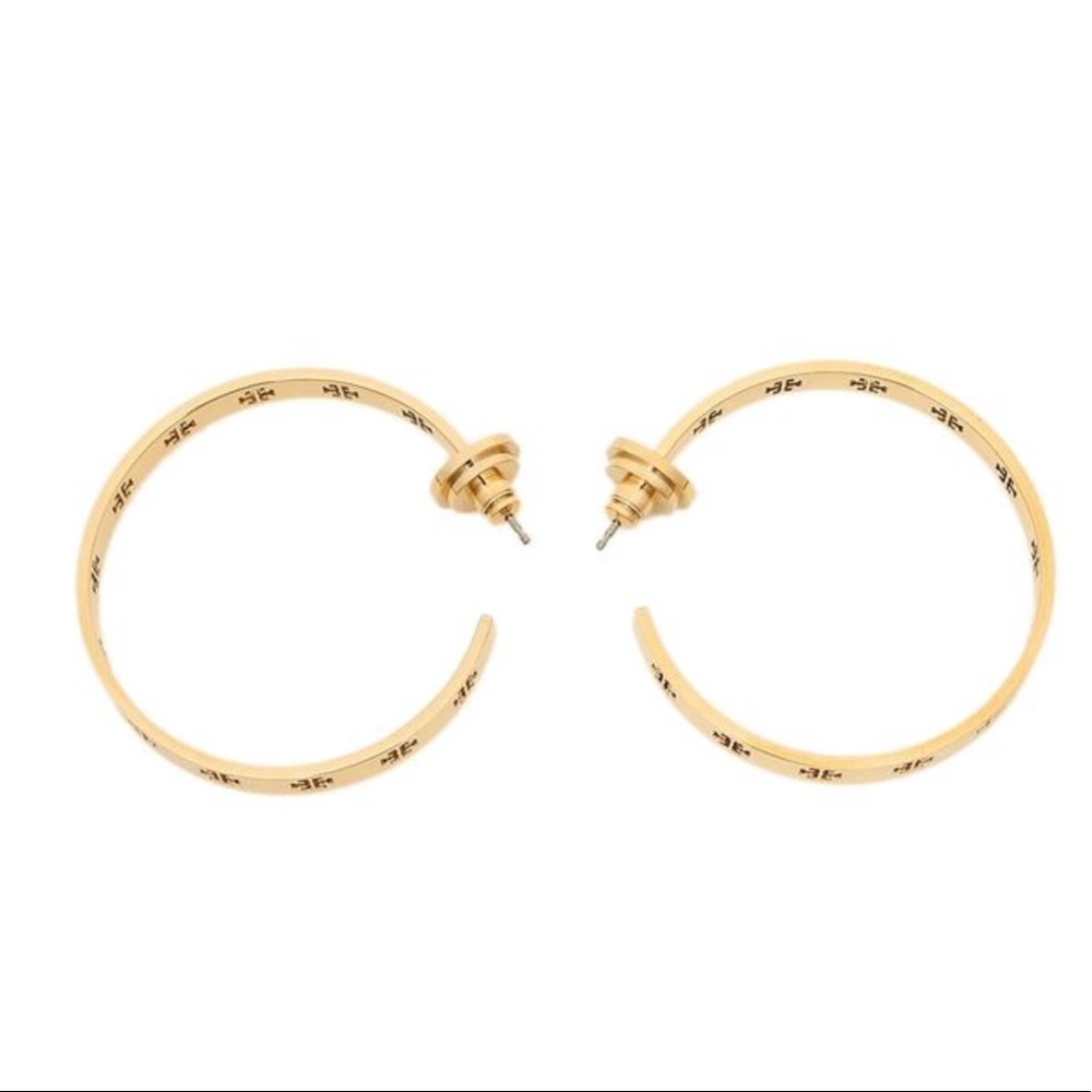 ✨NEW TORY BURCH✨ PIERCED TB LOGO HOOP EARRINGS - Picture 5 of 6